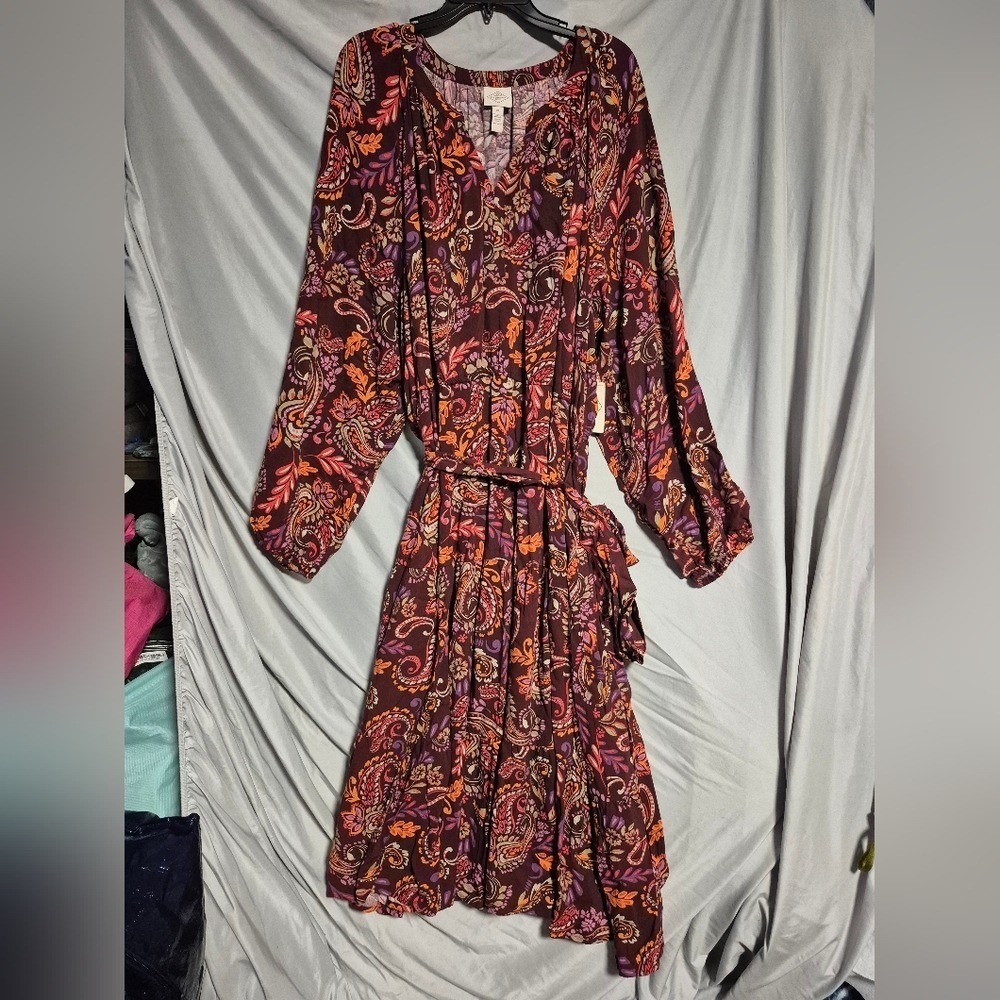 St Johns Bay Floral Paisley Long Sleeve Dress 3xl Nwt